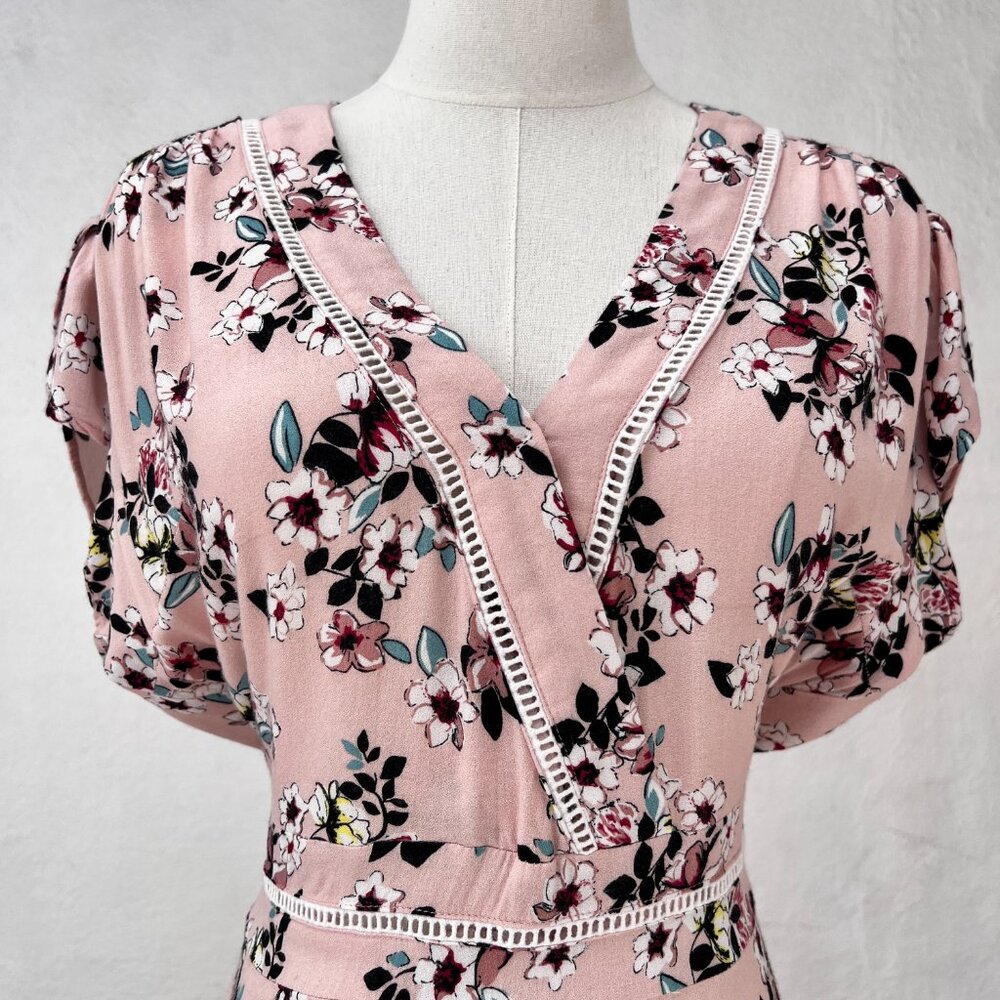Suzanne Betro Light Pink Floral Short Sleeve Ladder Lace Trim Dress XL / Pin-Up - Picture 16 of 16